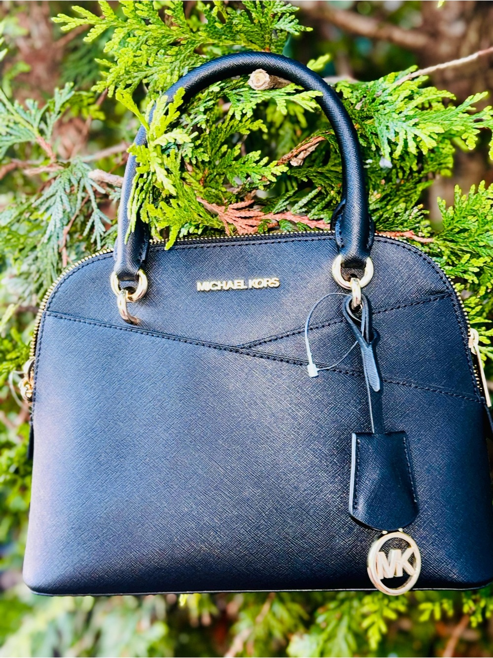 Michael Kors Navy Blue Saffiano Dome Satchel